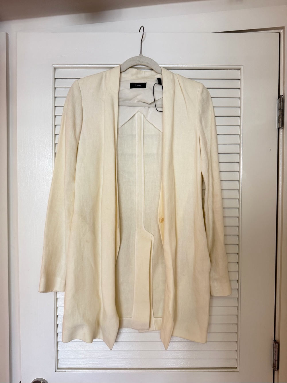Theory Ivory linen Draped Open-Front Blazer